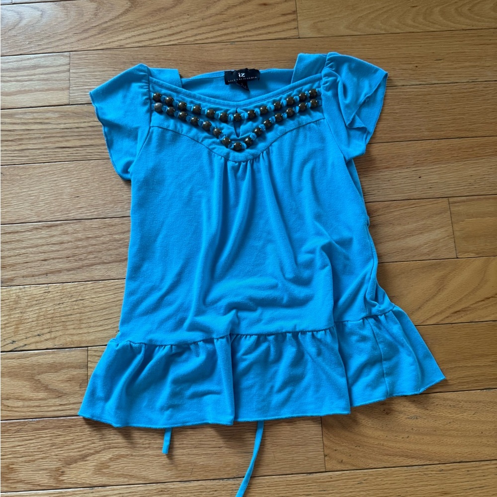 Y2K IZ Byer Turquoise Beaded Top